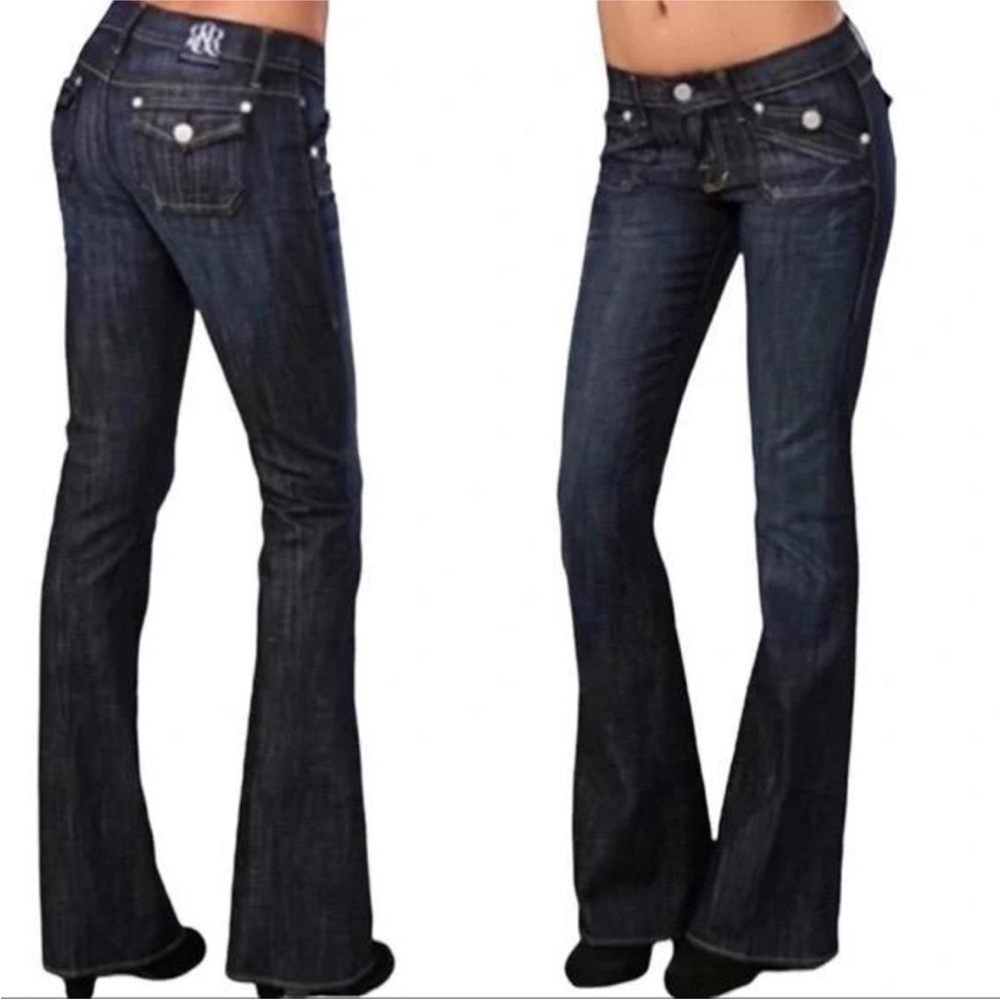 ROCK & REPUBLIC Scorpion Flared Dark Wash Flap Pocket Jeans Women's Size 30